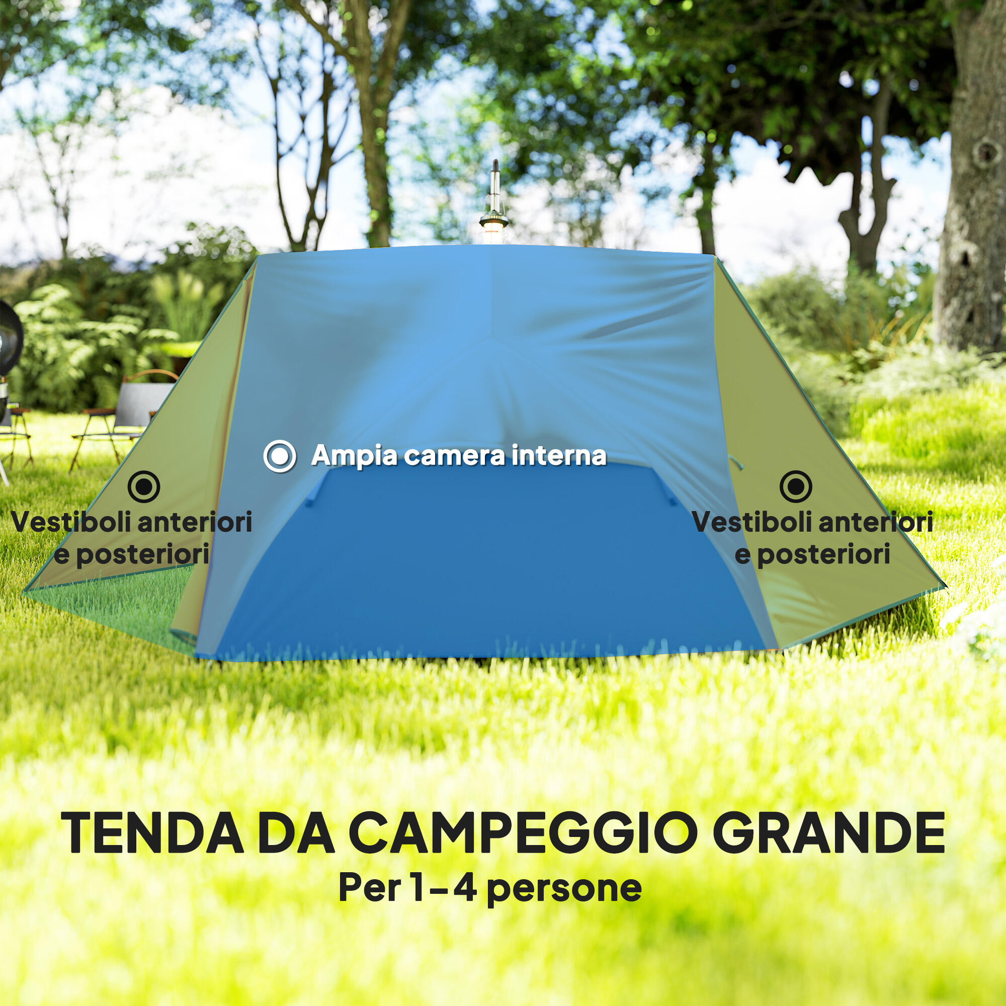 Outsunny Tenda da Campeggio 2 Posti 2 Vestiboli e Borsa di Trasporto Arancione 5/7