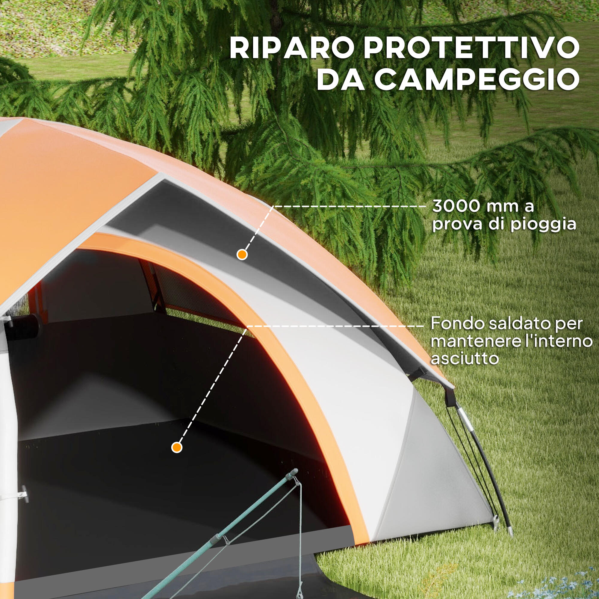 Outsunny Tenda da Campeggio 2 Posti con Finestra a Rete e Gancio Grigio Arancio 4/7