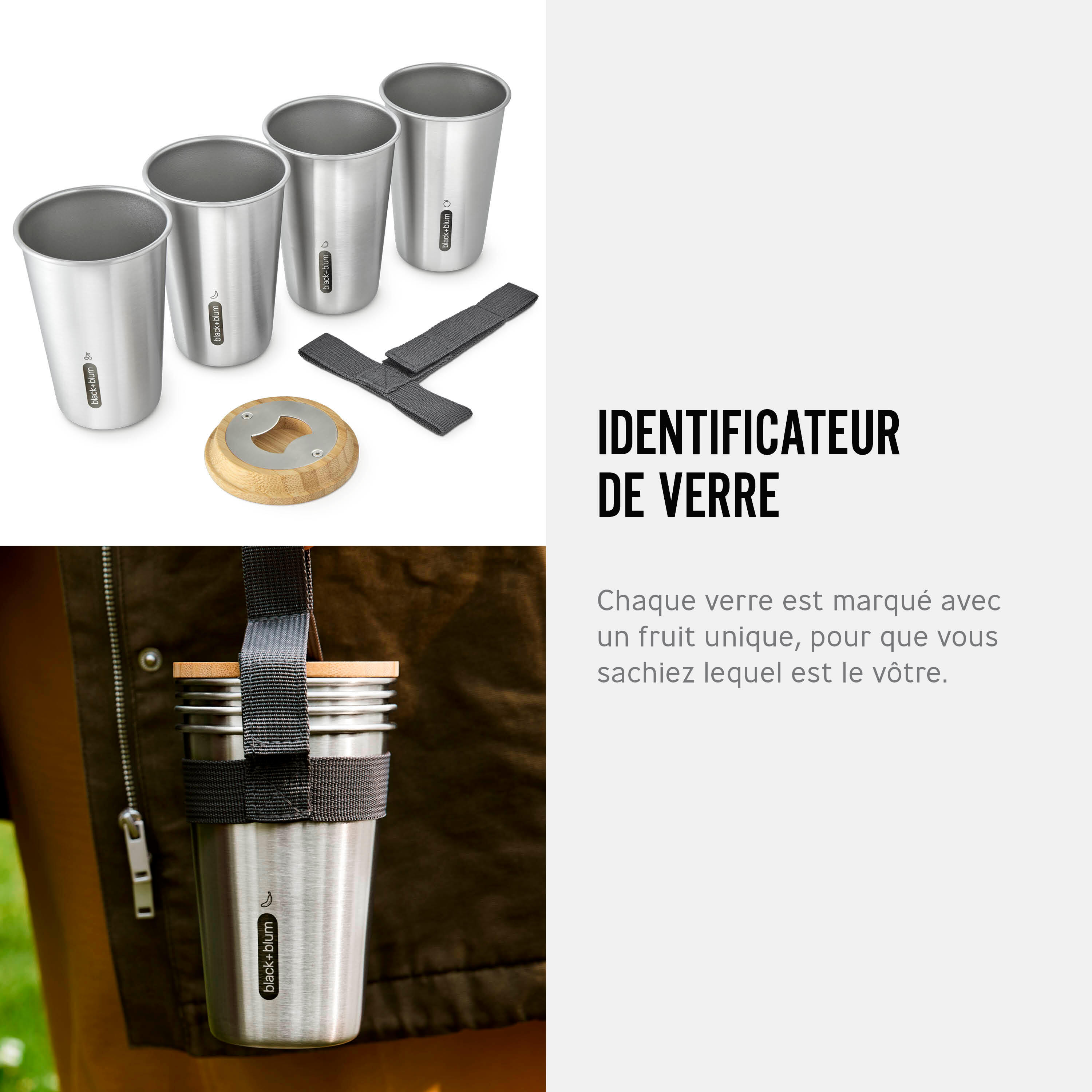 SET DE 4 VERRES EN ACIER INOX 500ML-PLANCHE EN BAMBOU ET DÉCAPSULEUR 7/7