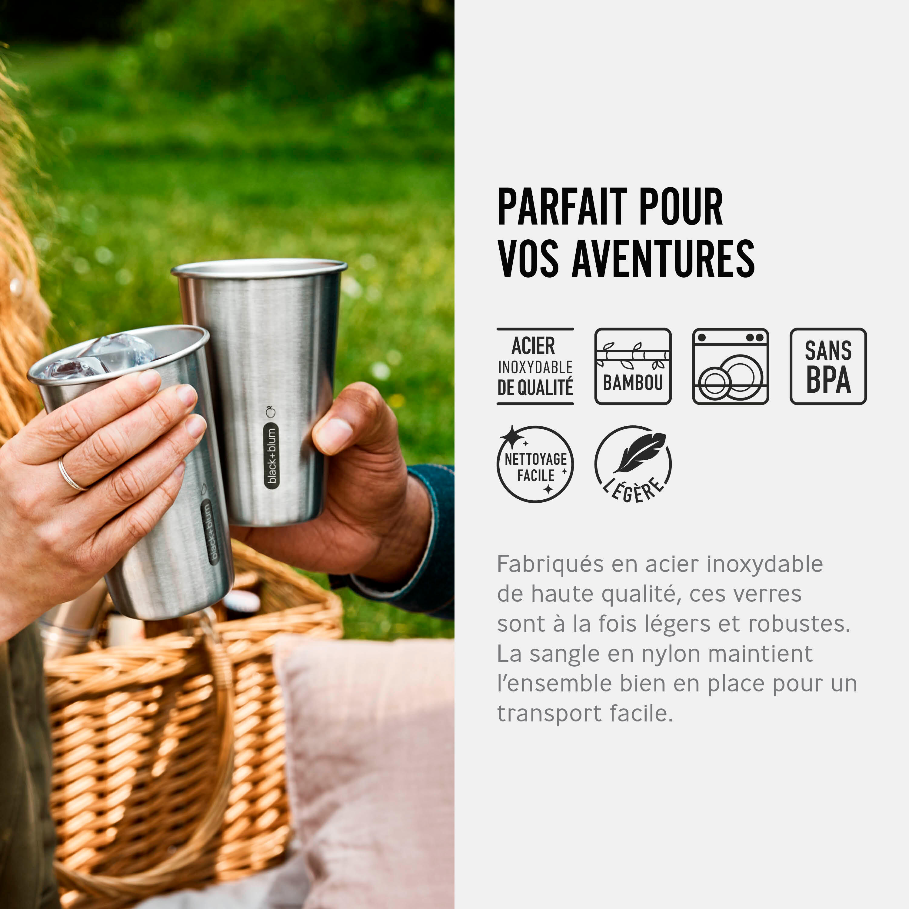 SET DE 4 VERRES EN ACIER INOX 500ML-PLANCHE EN BAMBOU ET DÉCAPSULEUR 5/7