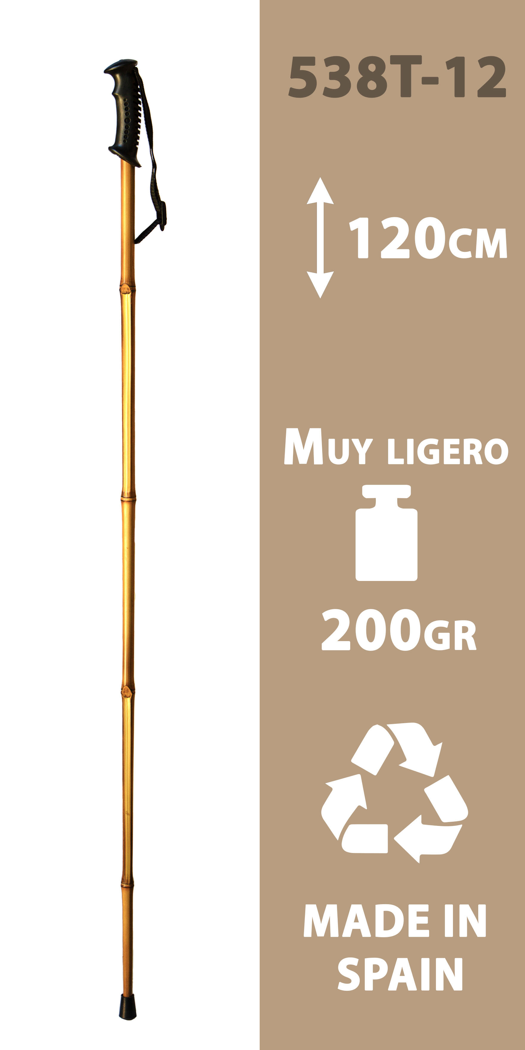 Bastão de caminhada montanha trekking cana bambu 1.2m 200gr 2/3
