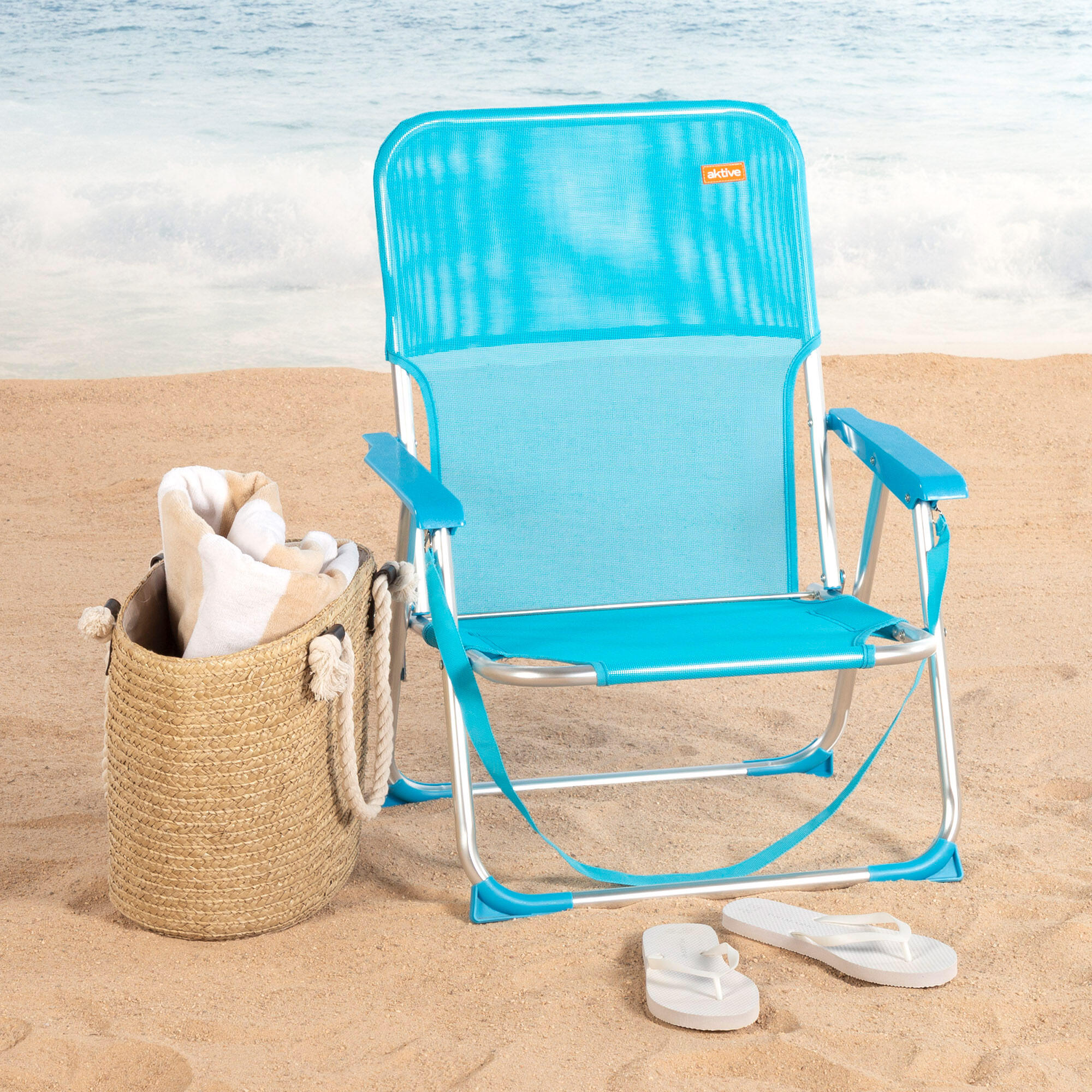 Aktive Chaise de plage pliante 44x40x72 cm bleue avec poignée 2/7