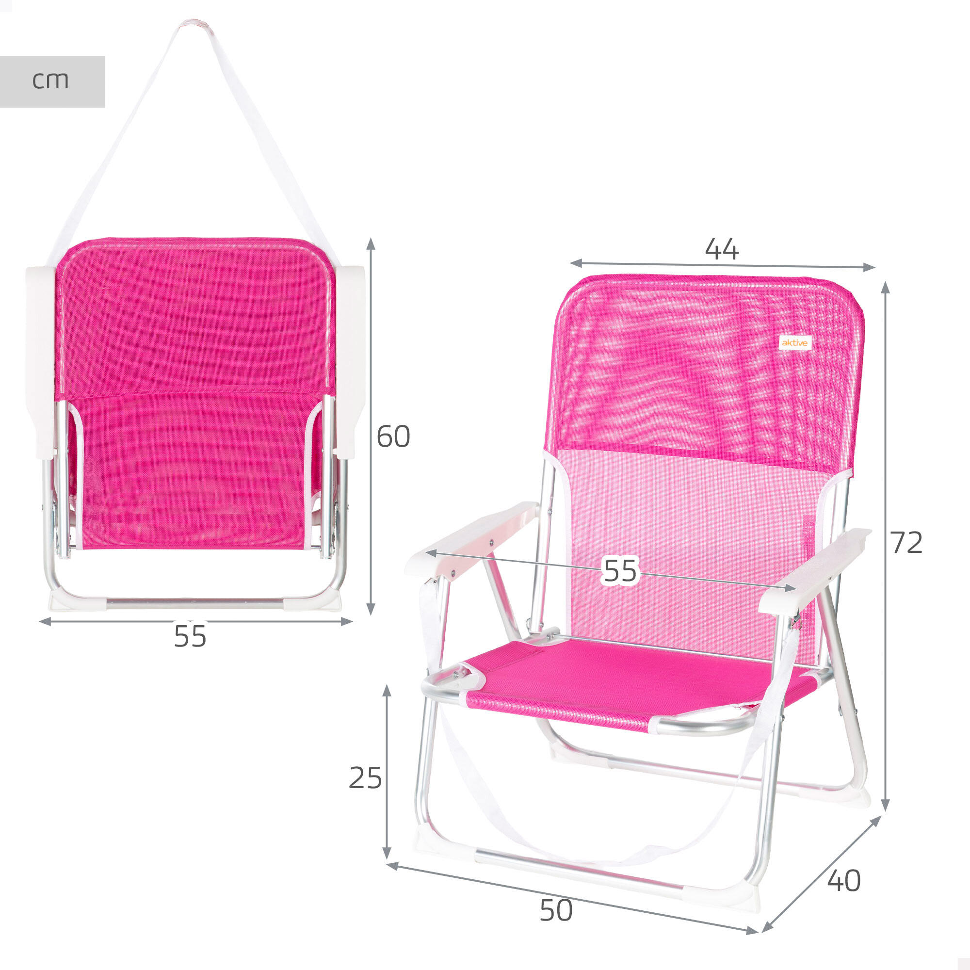 Aktive Chaise de plage pliable 44x40x72 cm fuchsia avec poignée 4/7