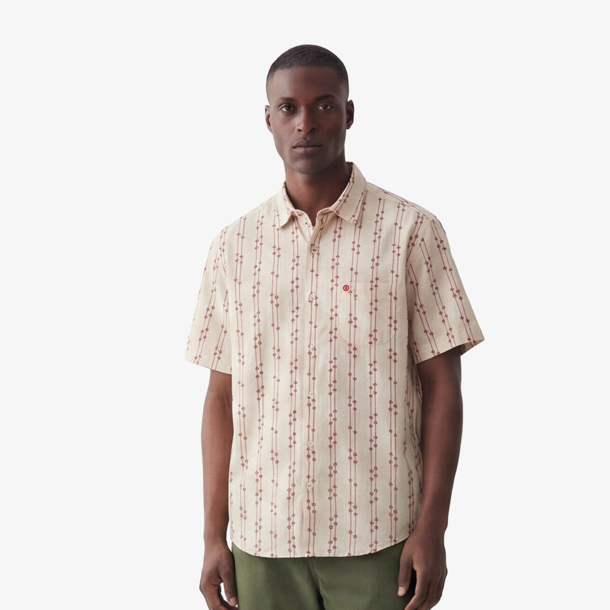 Camisa jacquard de manga corta con flores bordadas en algodón blanco 2/6