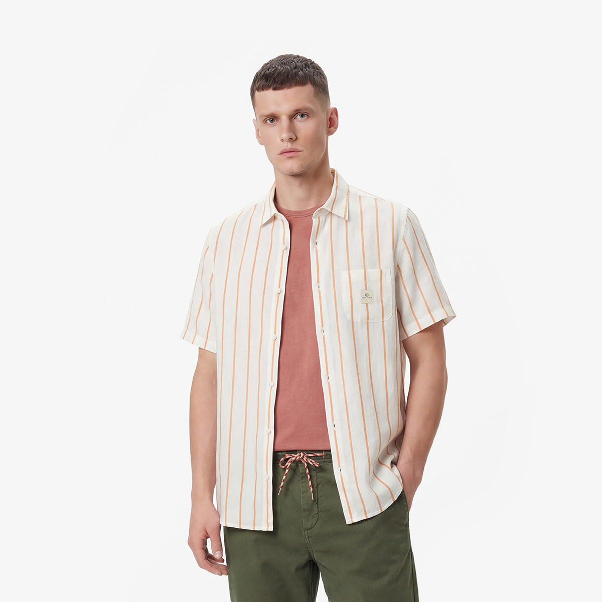 Camicia a maniche corte a righe bianche in cotone 2/5