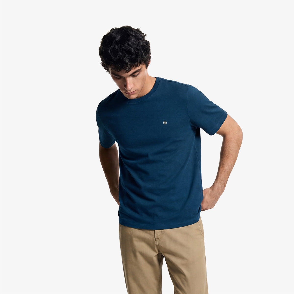T-shirt girocollo Théo in cotone blu opale 2/5