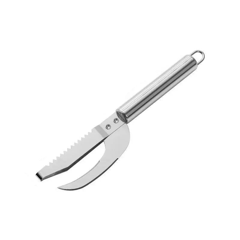 2-in-1 Fish Scale Brush Maw Knife Silver
