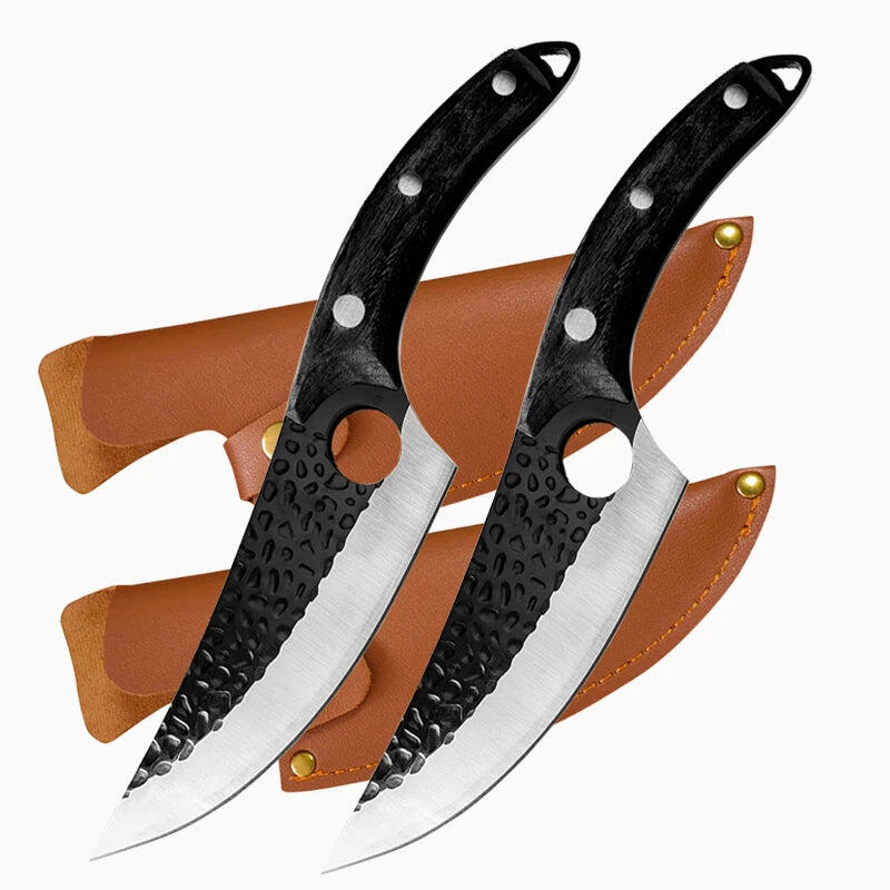 2pcs Hand-Forged Boning Butcher Knife Set Black