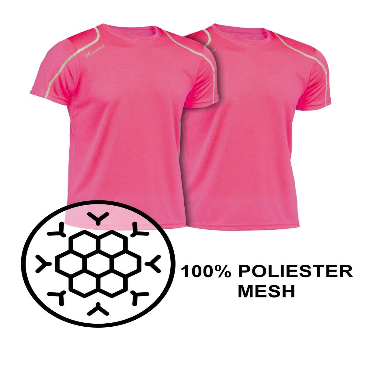 Pack de 2 T-shirts desportivas masculinas Asioka RIO Fúcsia.Secagem rápida. 5/7