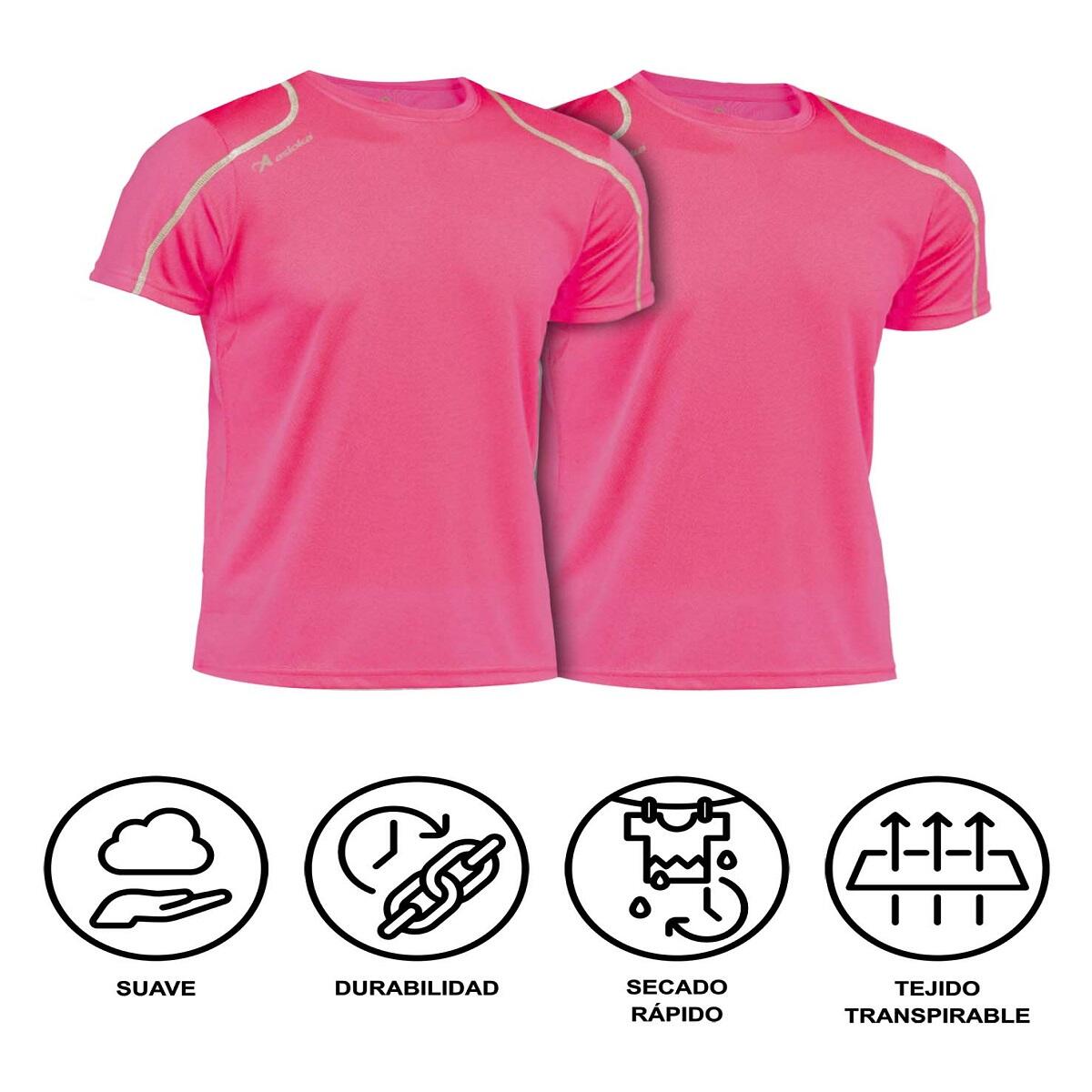 Pack de 2 T-shirts desportivas masculinas Asioka RIO Fúcsia.Secagem rápida. 6/7