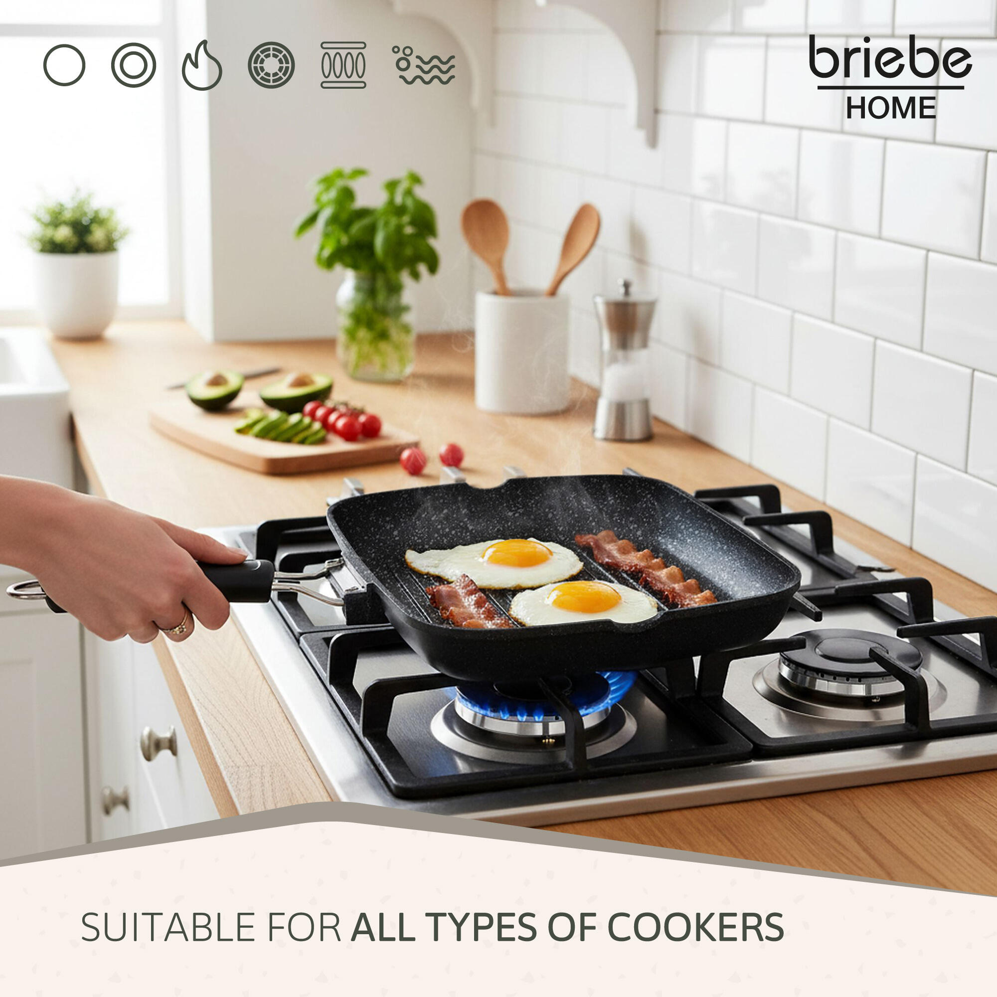 Poêle à Griller Induction Antiadhésif Titane 34x24cm Fonte d'Aluminium sans PFOA 5/7