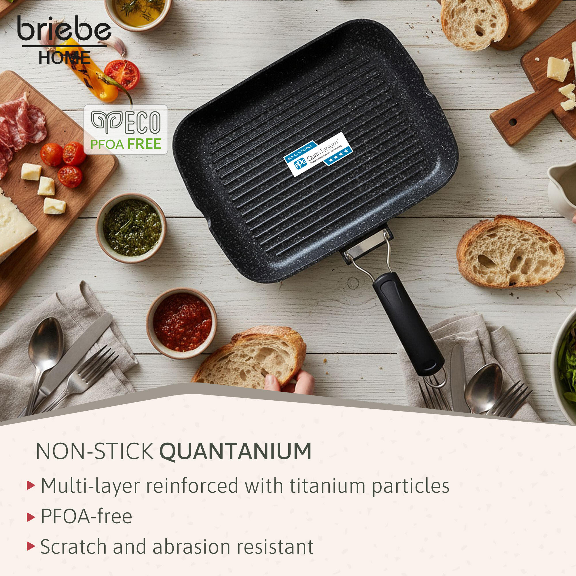 Poêle à Griller Induction Antiadhésif Titane 34x24cm Fonte d'Aluminium sans PFOA 4/7