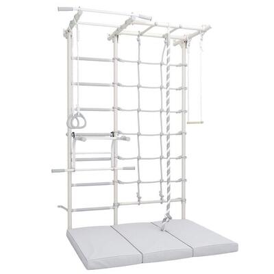 Kinderen gymnastiek klimrek met klimnet metaal incl. mat kometa next 5 wit