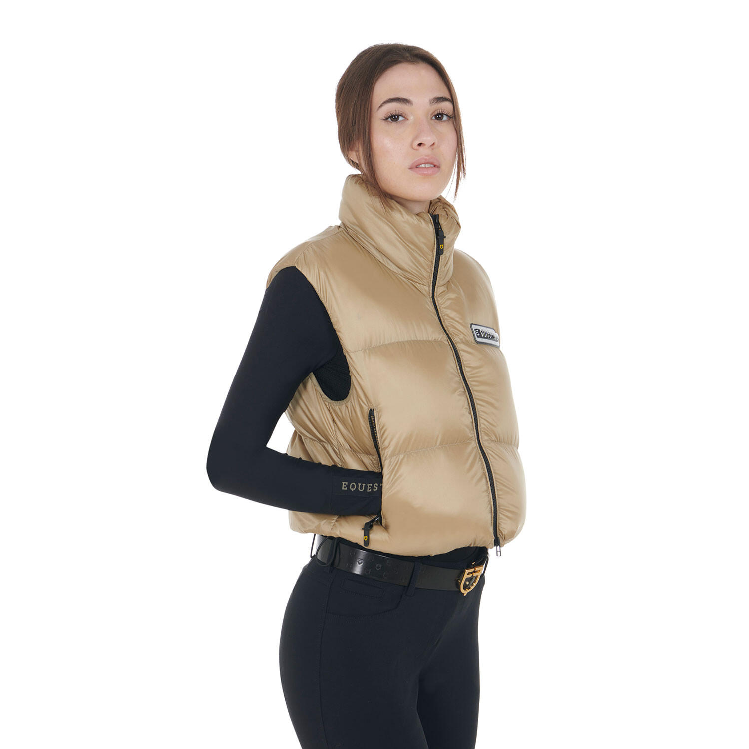 Kurze ärmellose damenweste mit reißverschluss aus spandex 3/6