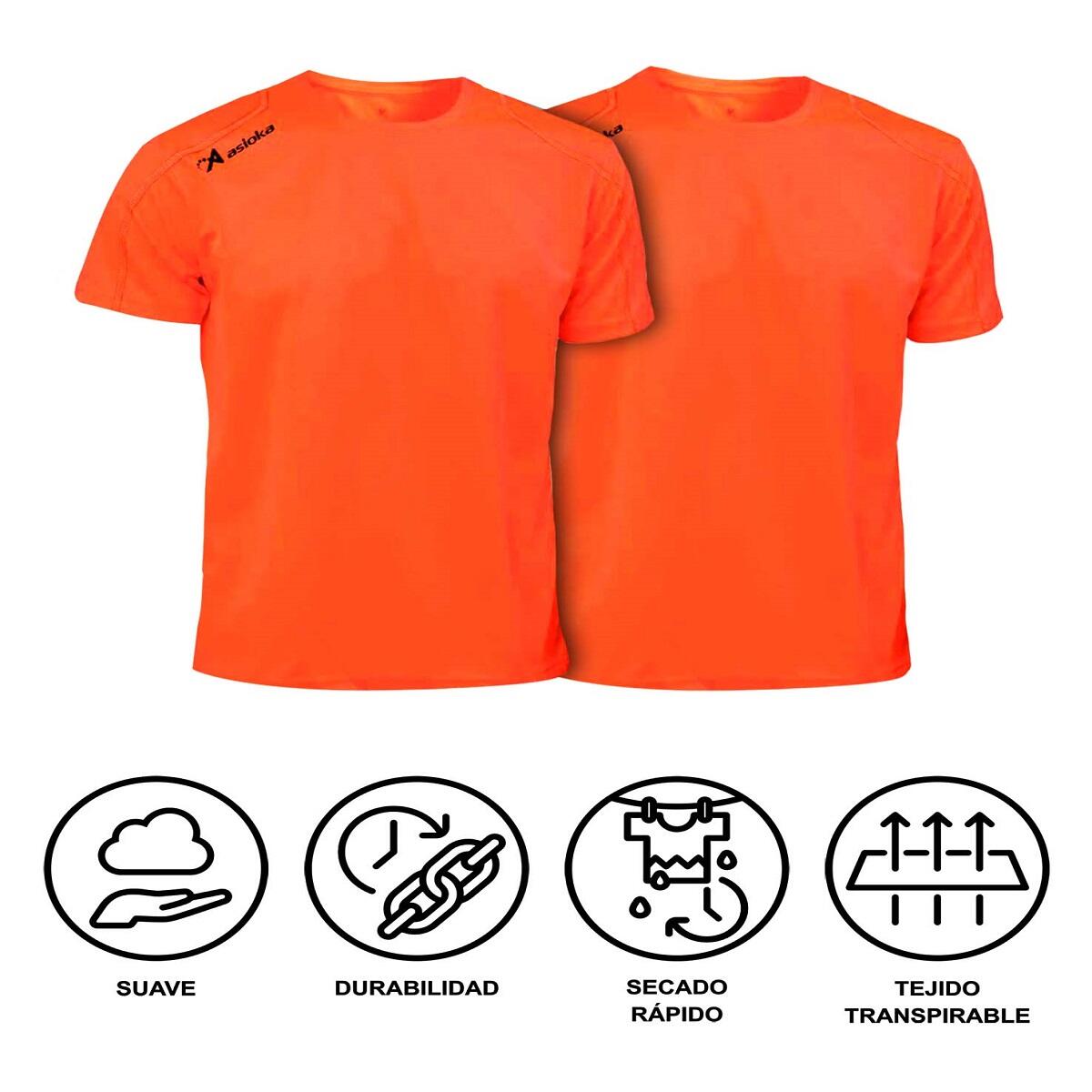 Pack 2 camisetas deporte para hombre Asioka RÍO Naranja Flúor.Secado Rápido. 6/6