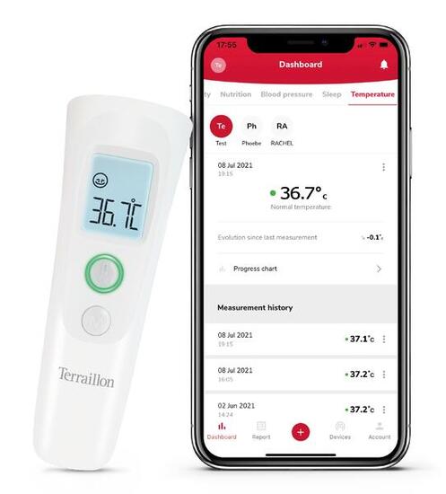 Thermomètre sans contact connecté, Température Corporelle, ambiante et liquides.