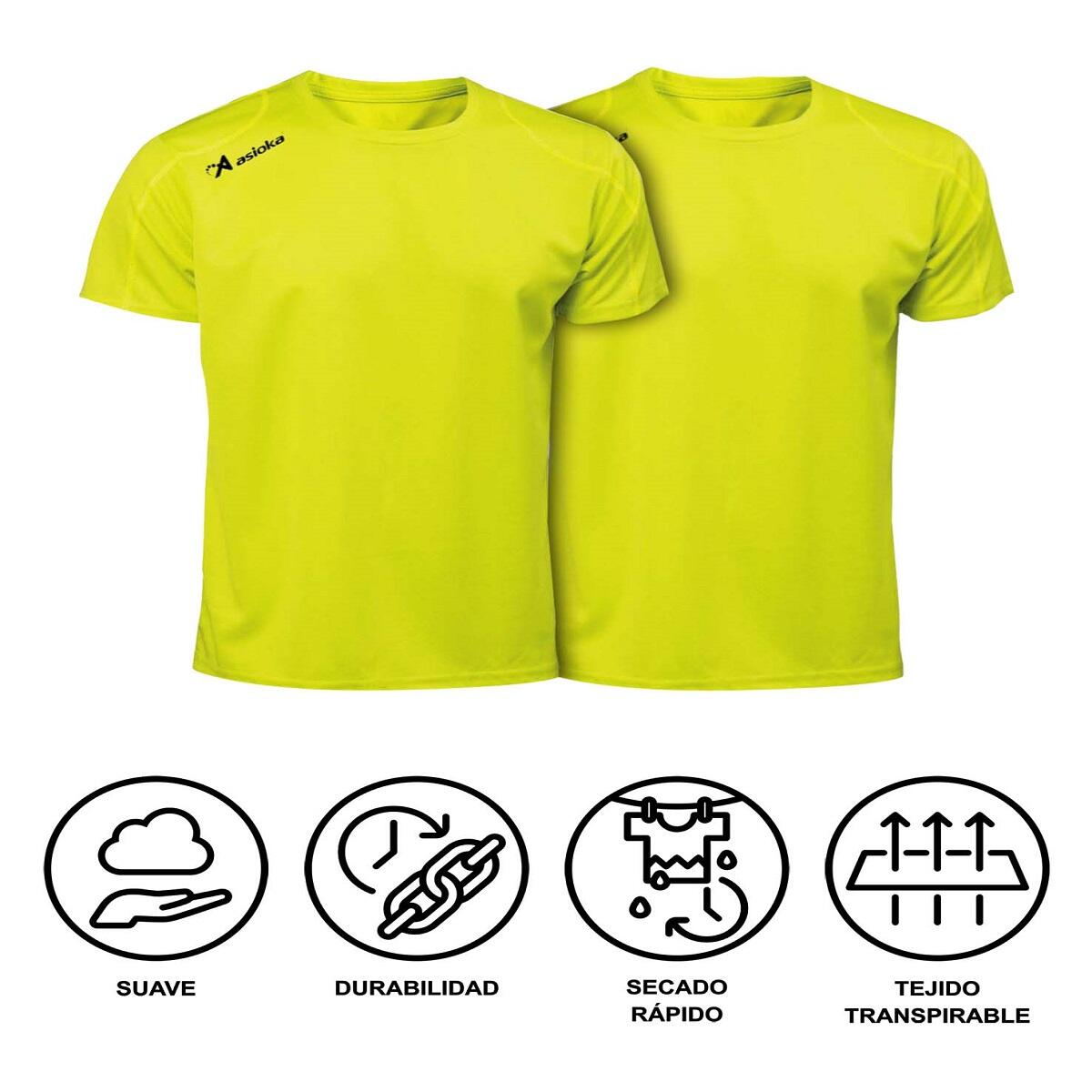Pack 2 camisetas deporte para hombre Asioka RÍO Amarillo Flúor.Secado Rápido. 6/7