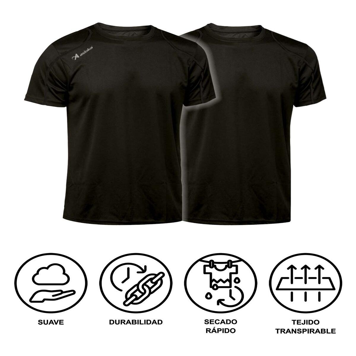 Pack de 2 T-shirts desportivas masculinas Asioka RIO Pretas.Secagem rápida. 7/7