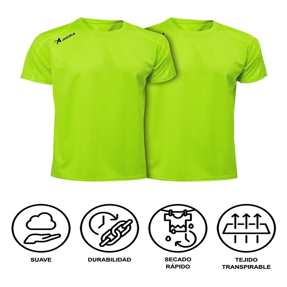 Pack 2 camisetas deporte para hombre Asioka RÍO Verde Flúor.Secado Rápido. 7/7
