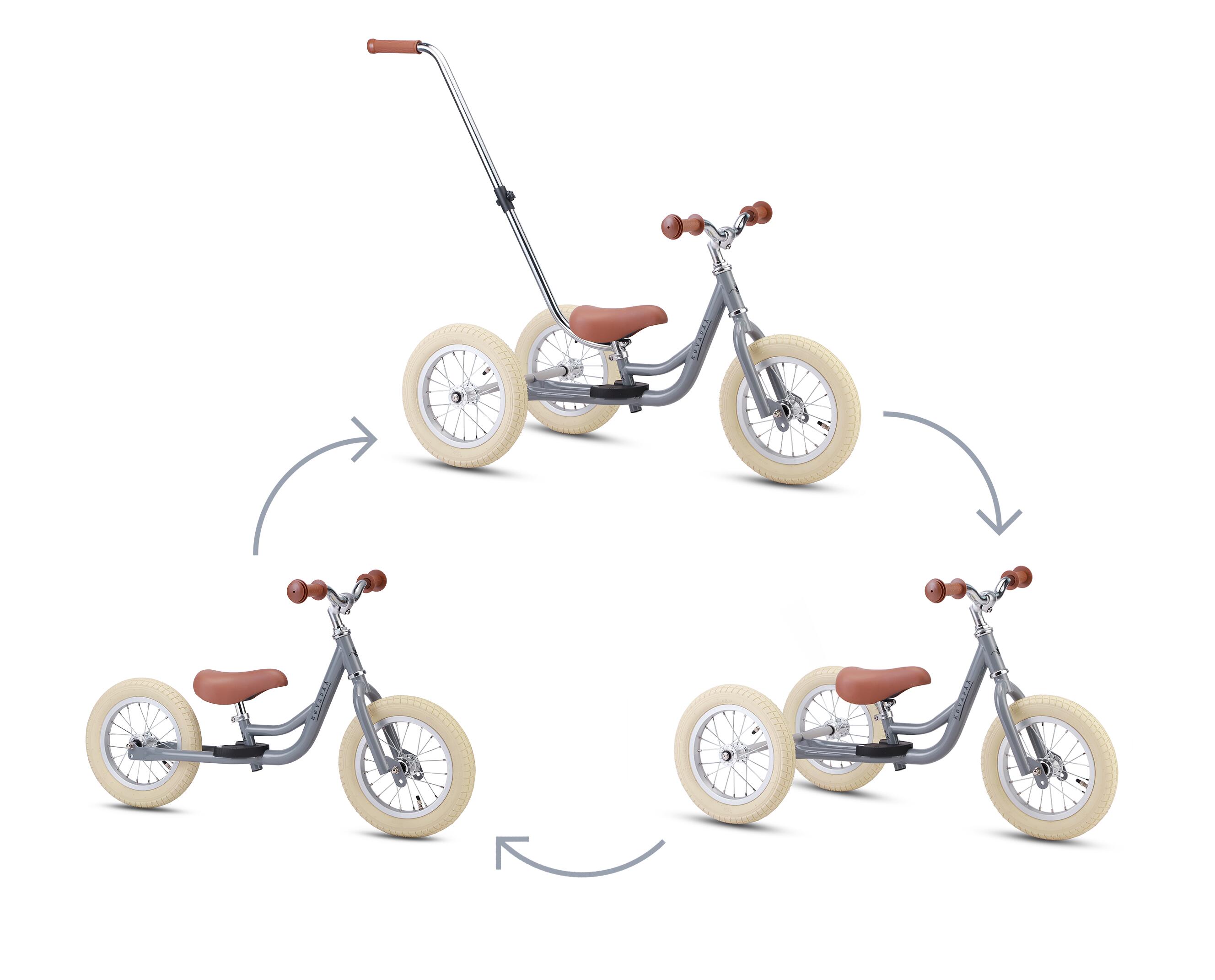 2-in-1 loopfiets & driewieler met duwstang – Loopfiets - Grijs 2/7
