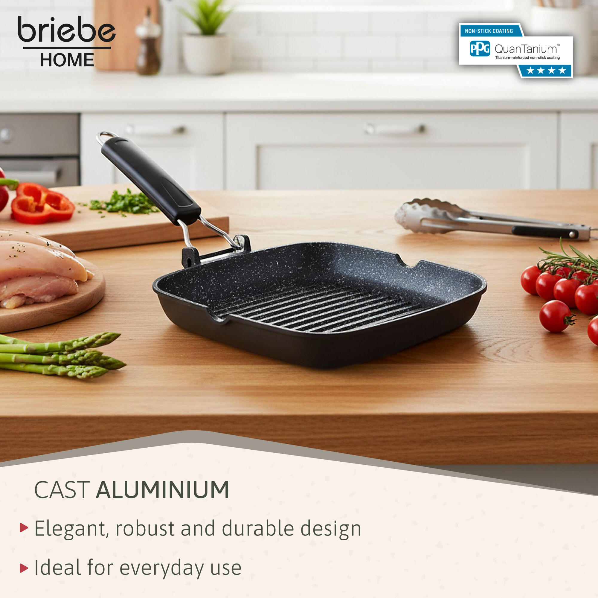 Poêle à Griller Induction Antiadhésif Titane 28x28cm Fonte d'Aluminium sans PFOA 3/7