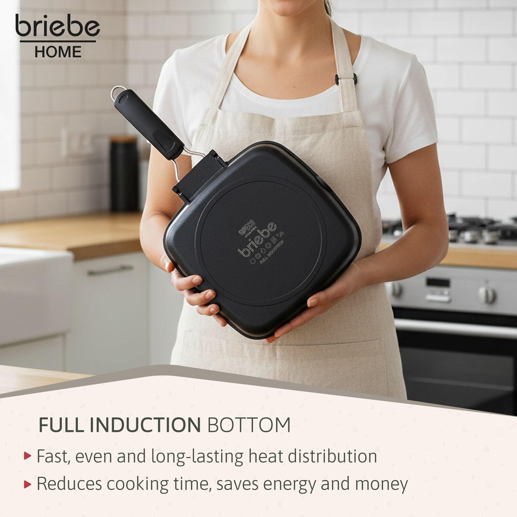 Briebe Black Titanium Faitout 28 Cm – Antiadhésif QuanTanium, PFOA-free, Base Induction – Poignées Silicone, Couvercle Verre – Four Jusqu’à 230°C