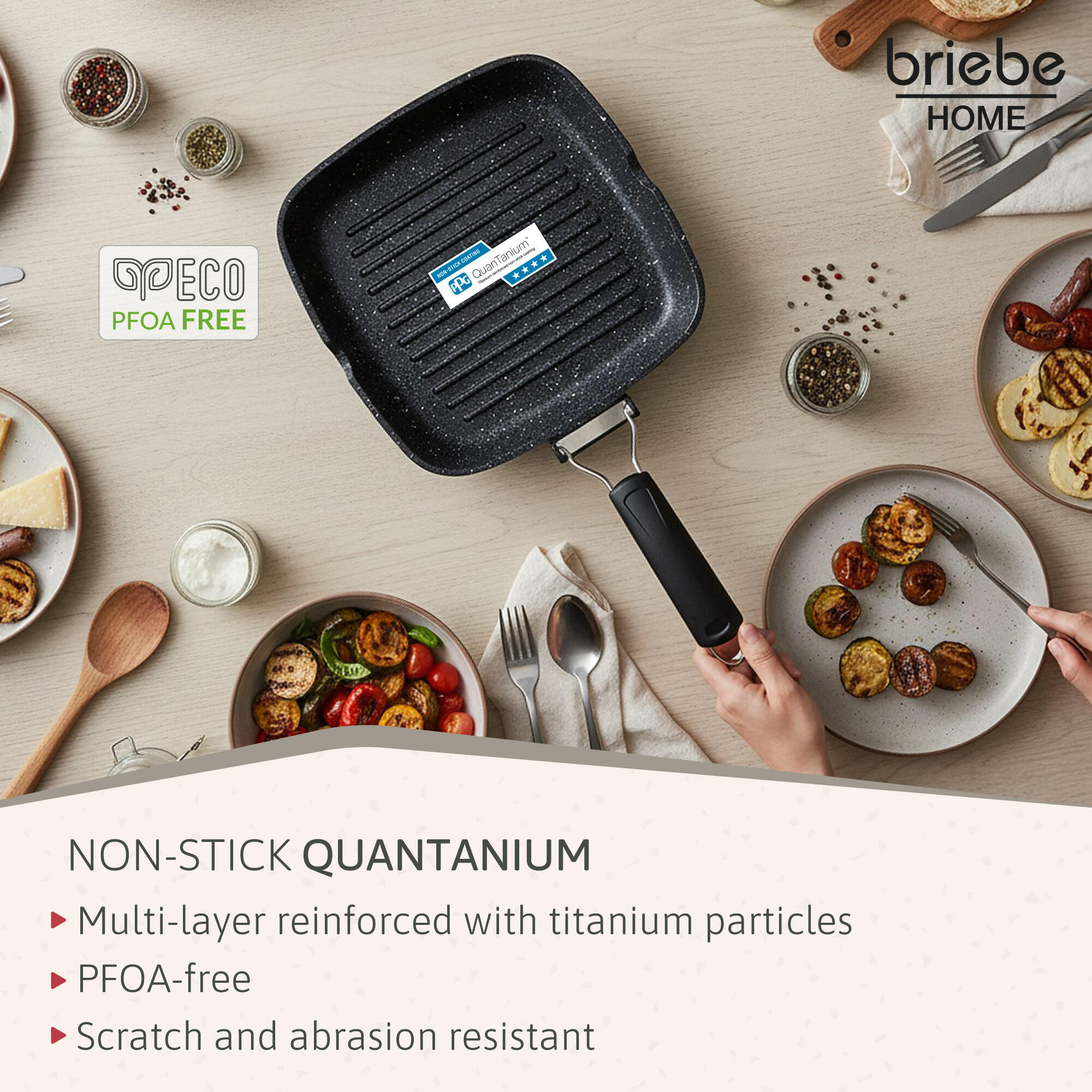 Poêle à Griller Induction Antiadhésif Titane 28x28cm Fonte d'Aluminium sans PFOA 4/7
