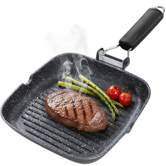 Grillpfanne Induktion Antihaft-Titan Steakpfanne 28x28cm Gussaluminium ohne PFOA