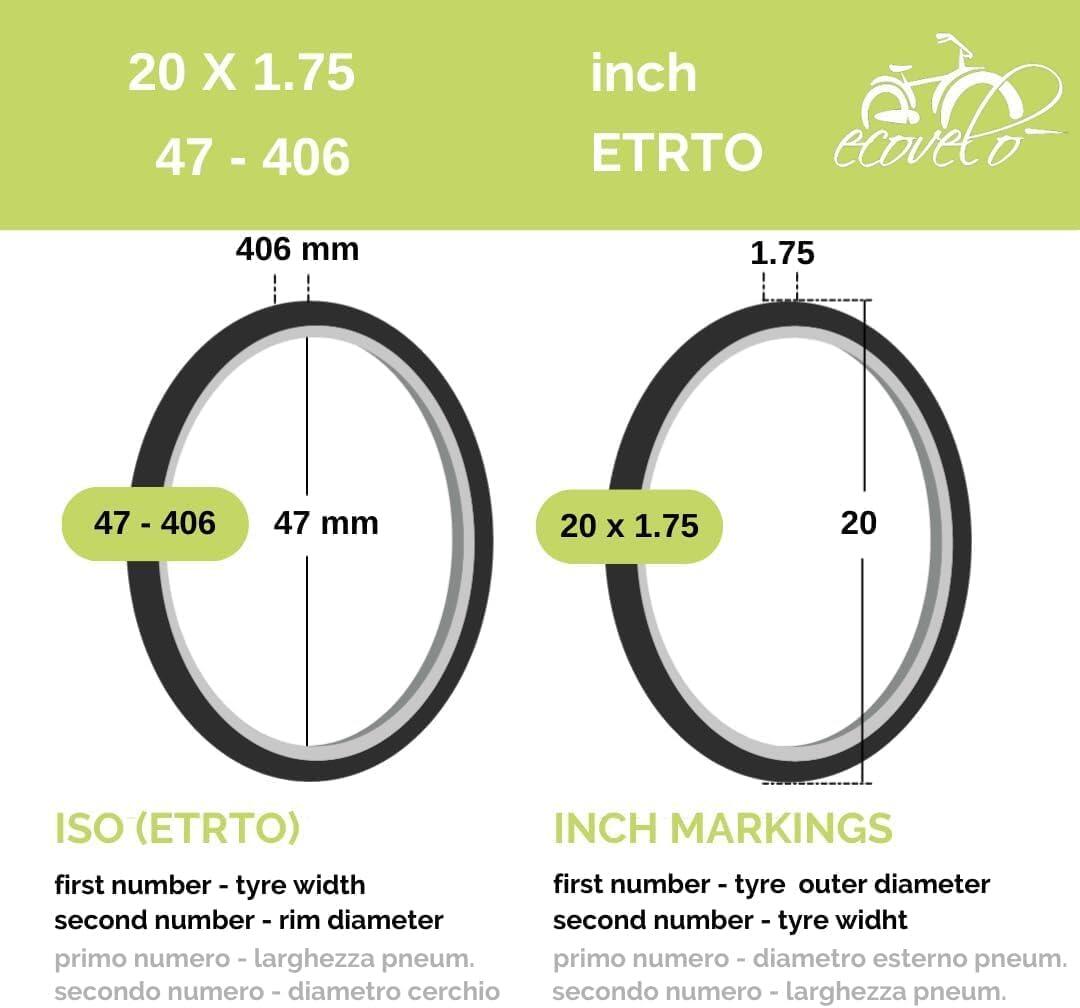 Ecovelo 2 Pneus 20x1.75 Flancs Marrons + 2 Chambres Valve Auto 3/6