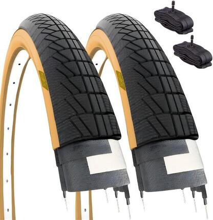 Ecovelo 2 Pneus 20x1.75 Flancs Marrons + 2 Chambres Valve Auto