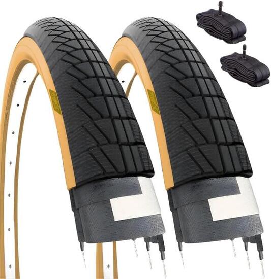 Ecovelo 2 Pneus 20x1.75 Flancs Marrons + 2 Chambres Valve Auto