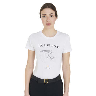 Slim fit dames t-shirt paardenleven met strass steentjes
