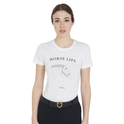 Slim fit damen t-shirt pferdeleben mit strasssteinen