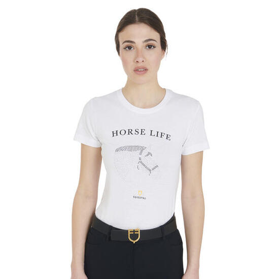 Slim fit damen t-shirt pferdeleben mit strasssteinen