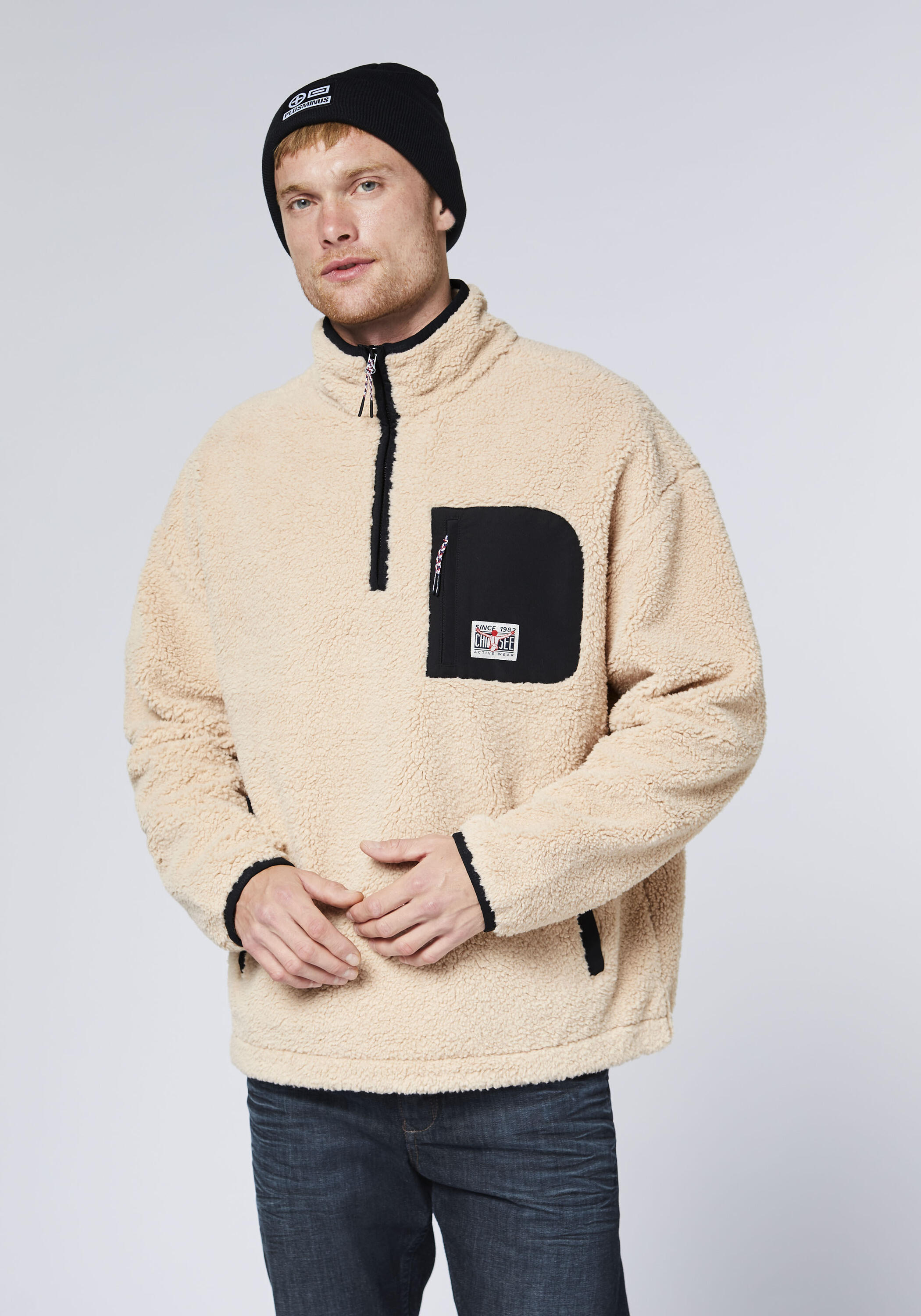 Fleecepullover mit Stehkragen und kurzem Reißverschluss 3/7