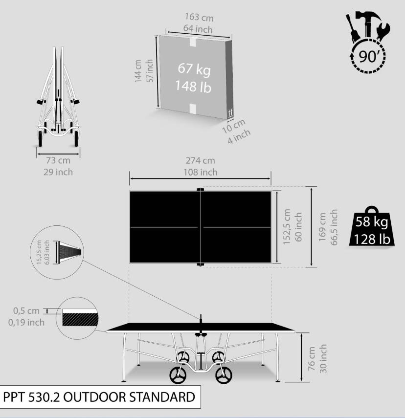 Seconde vie TABLE DE PING PONG EXTÉRIEURE PPT 530.2 GRISE 3/7