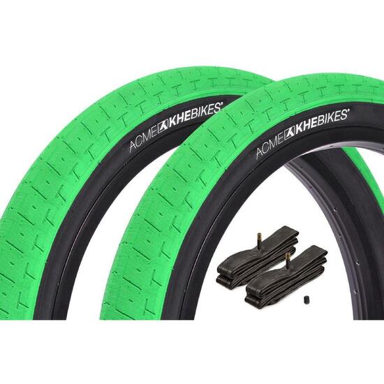 Zestaw opon BMX KHE ACME 20 cali x 2,40 cala zielony + dętka AV