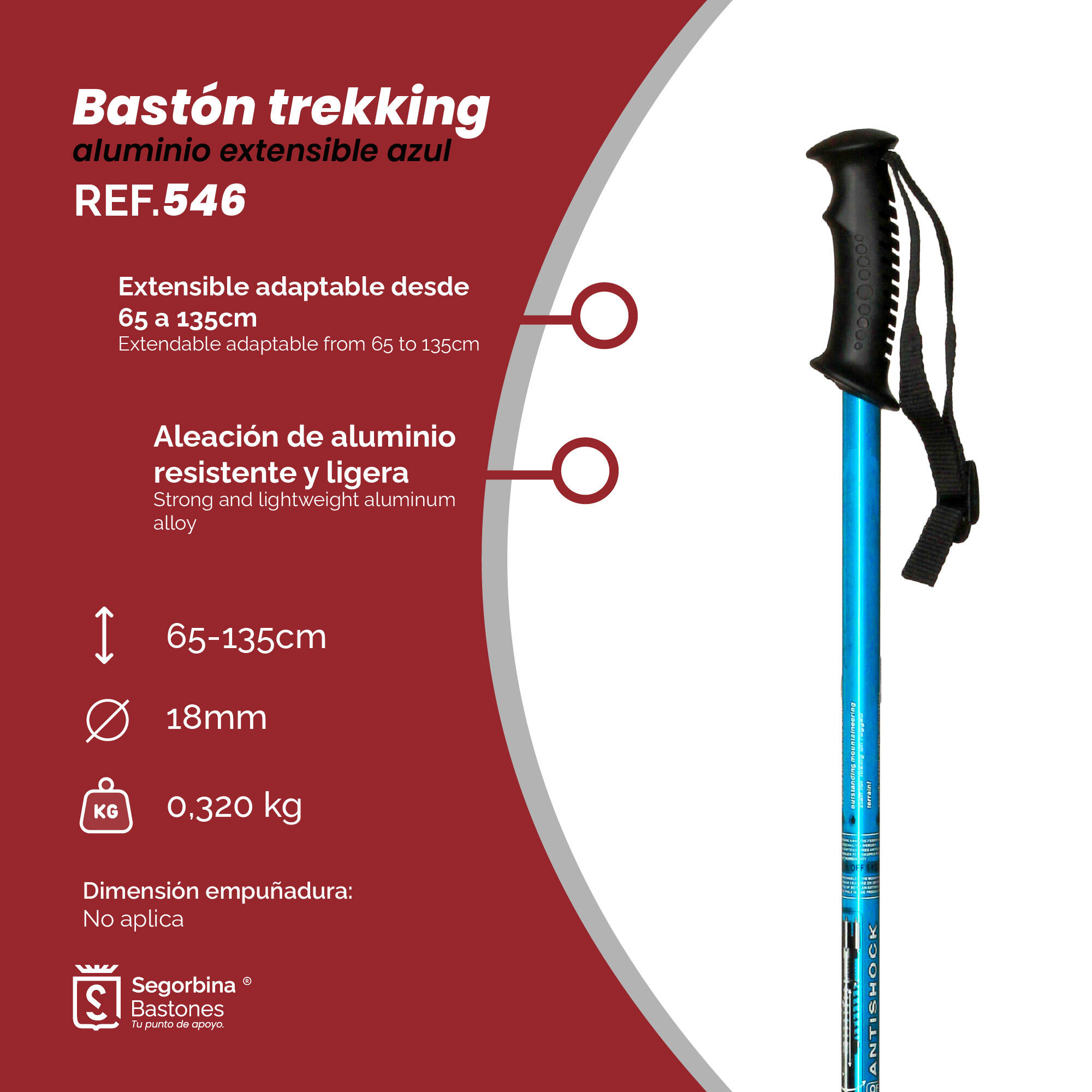 Trekkingstock Aluminium ausziehbar BLAU 65-135cm 5/7