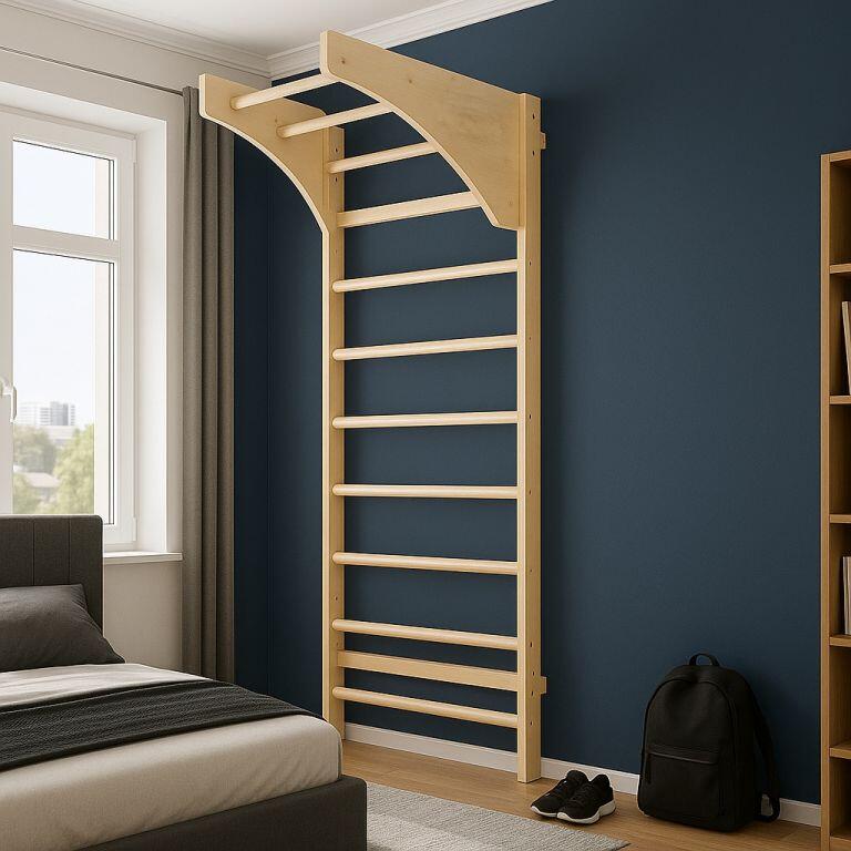 GORILLA SPORTS Dřevěné žebřiny s hrazdou 220 cm, nosnost 170 kg