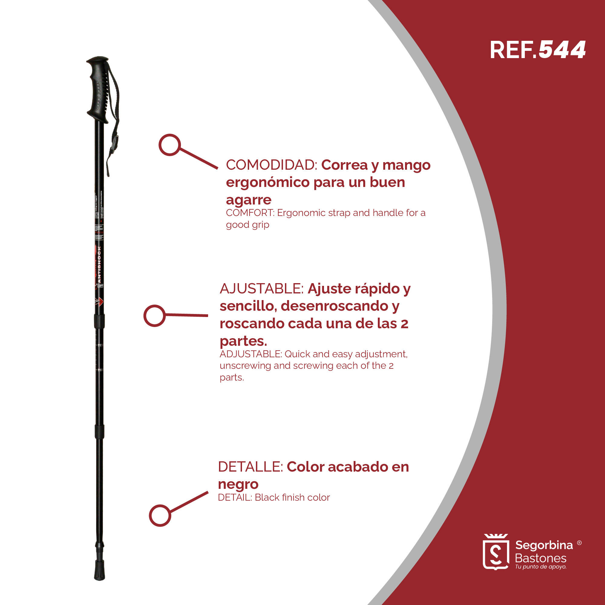 Trekkingstock Aluminium ausziehbar schwarz 65-135cm 6/6