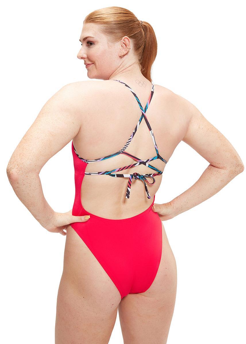 Maillot Speedo Solid Lattice Tie Back pastèque/bleu taille 38 3/6