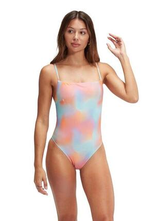 Maillot une pièce Speedo bretelles fines réglables bleu/orange UK 40