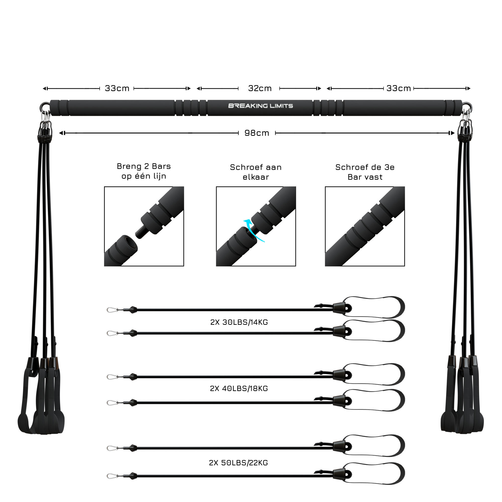 Pilates Bar Set - Resistance Band Set – Yoga & Fitness 3/5