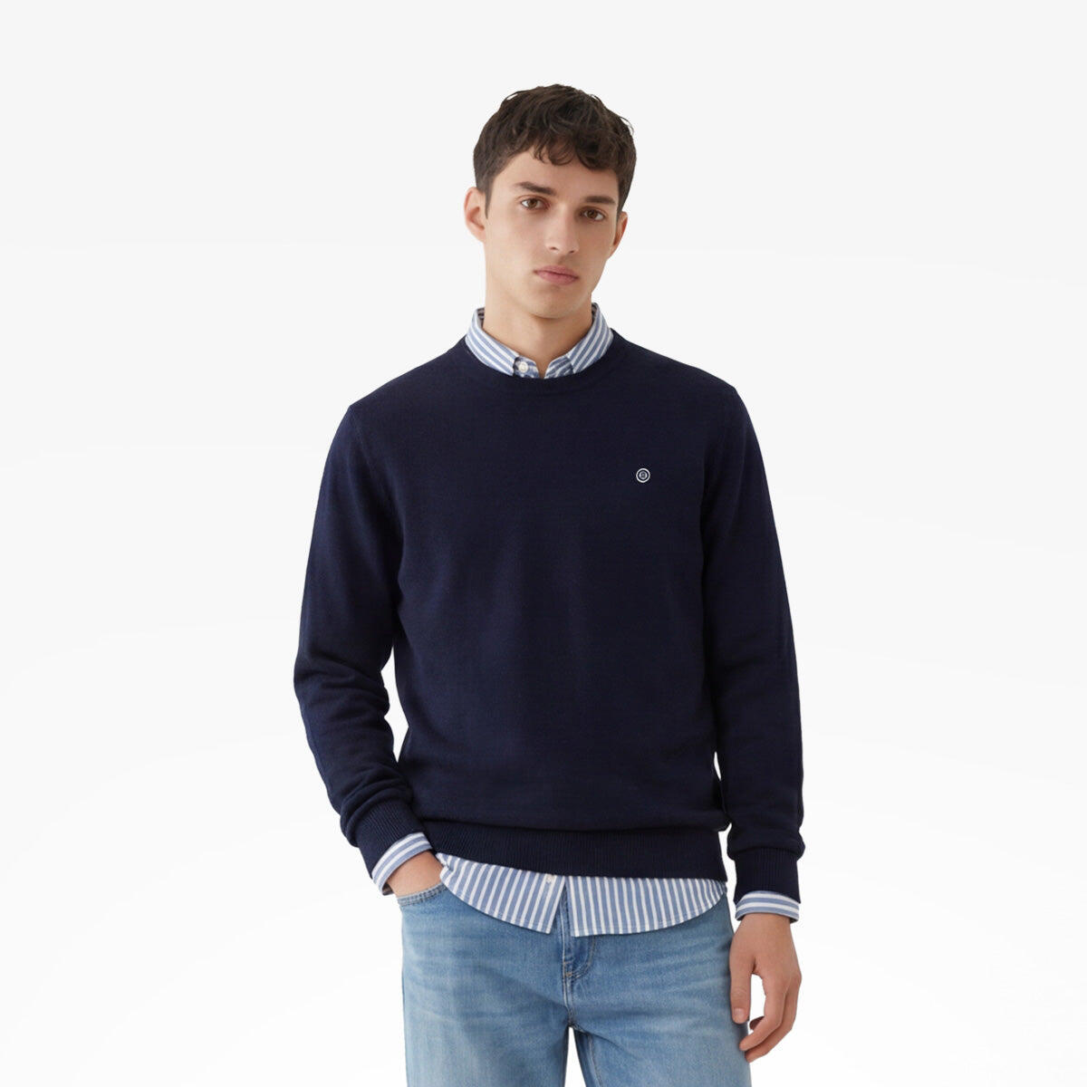 Maglione girocollo in cotone e lana blu navy Maximum 2/6