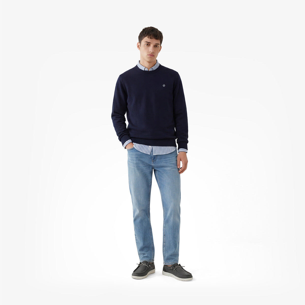 Maglione girocollo in cotone e lana blu navy Maximum 6/6