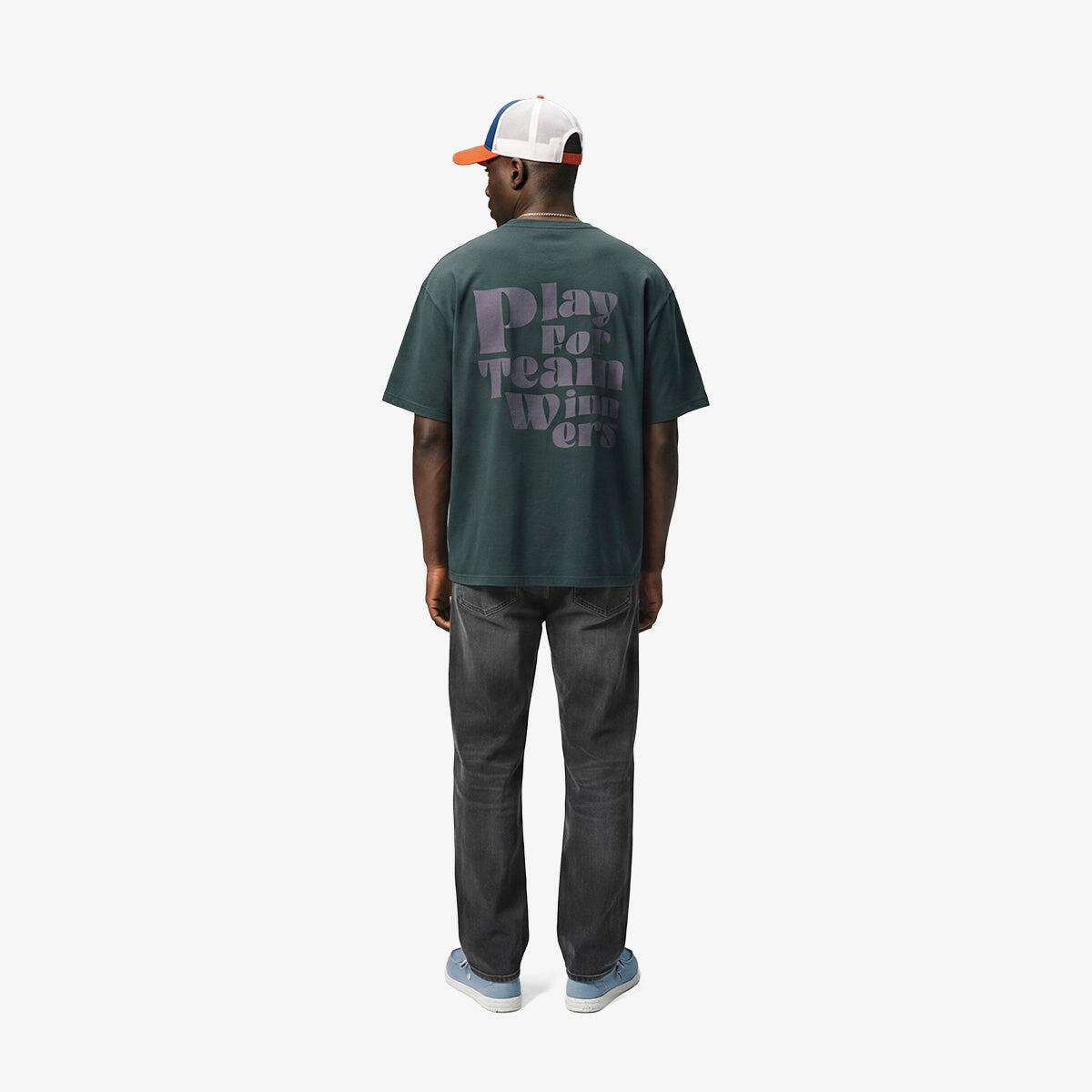 T-shirt girocollo in jersey di cotone grigio antracite con stampa sul retro 7/7