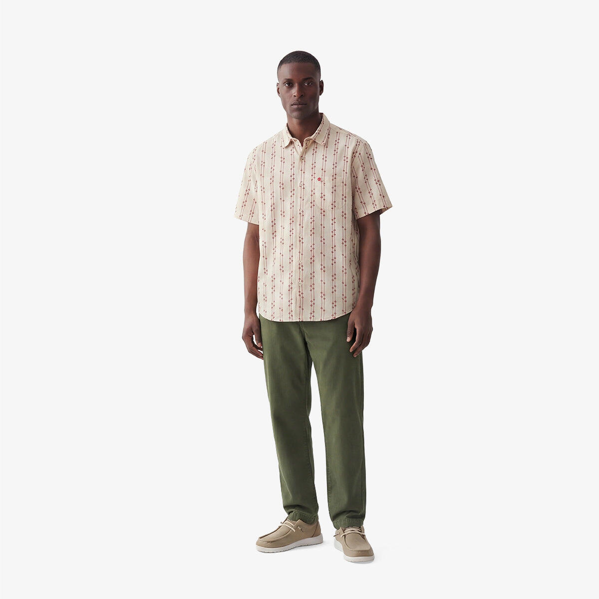 Camisa jacquard de manga corta con flores bordadas en algodón blanco 6/6