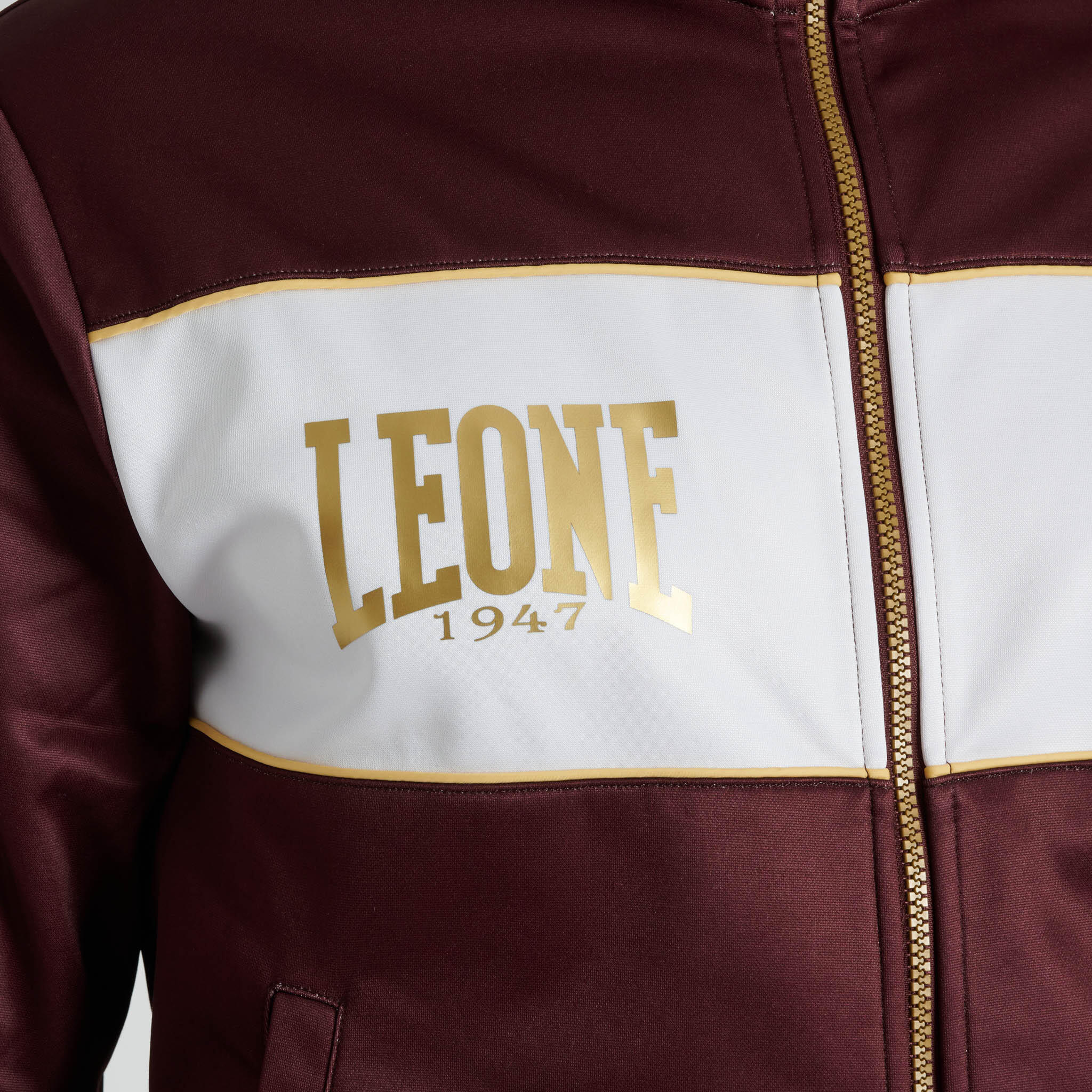 Sudadera sin capucha Leone1947 PREMIUM 2 burdeos S con cremallera 3/4