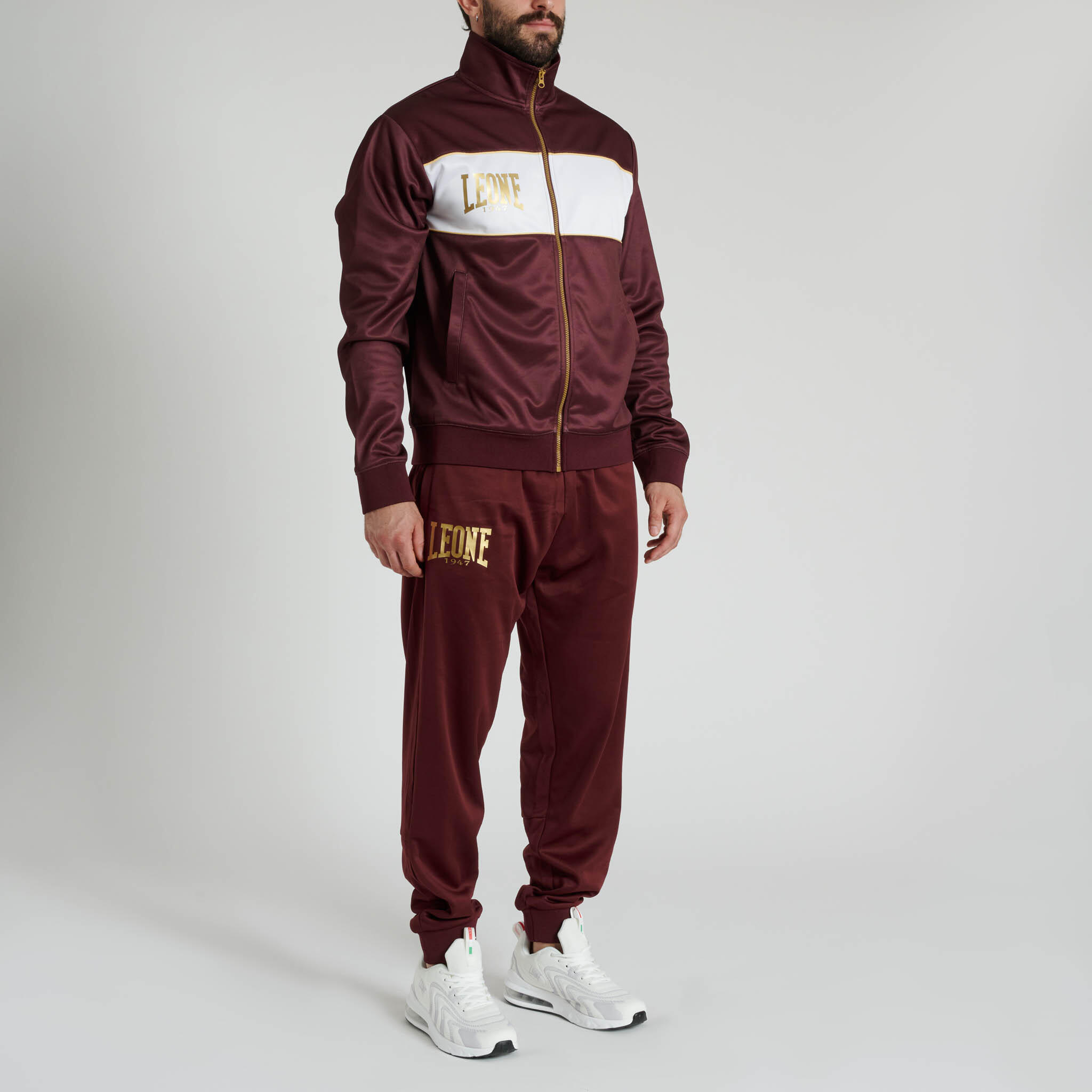 Sudadera sin capucha Leone1947 PREMIUM 2 burdeos S con cremallera 4/4