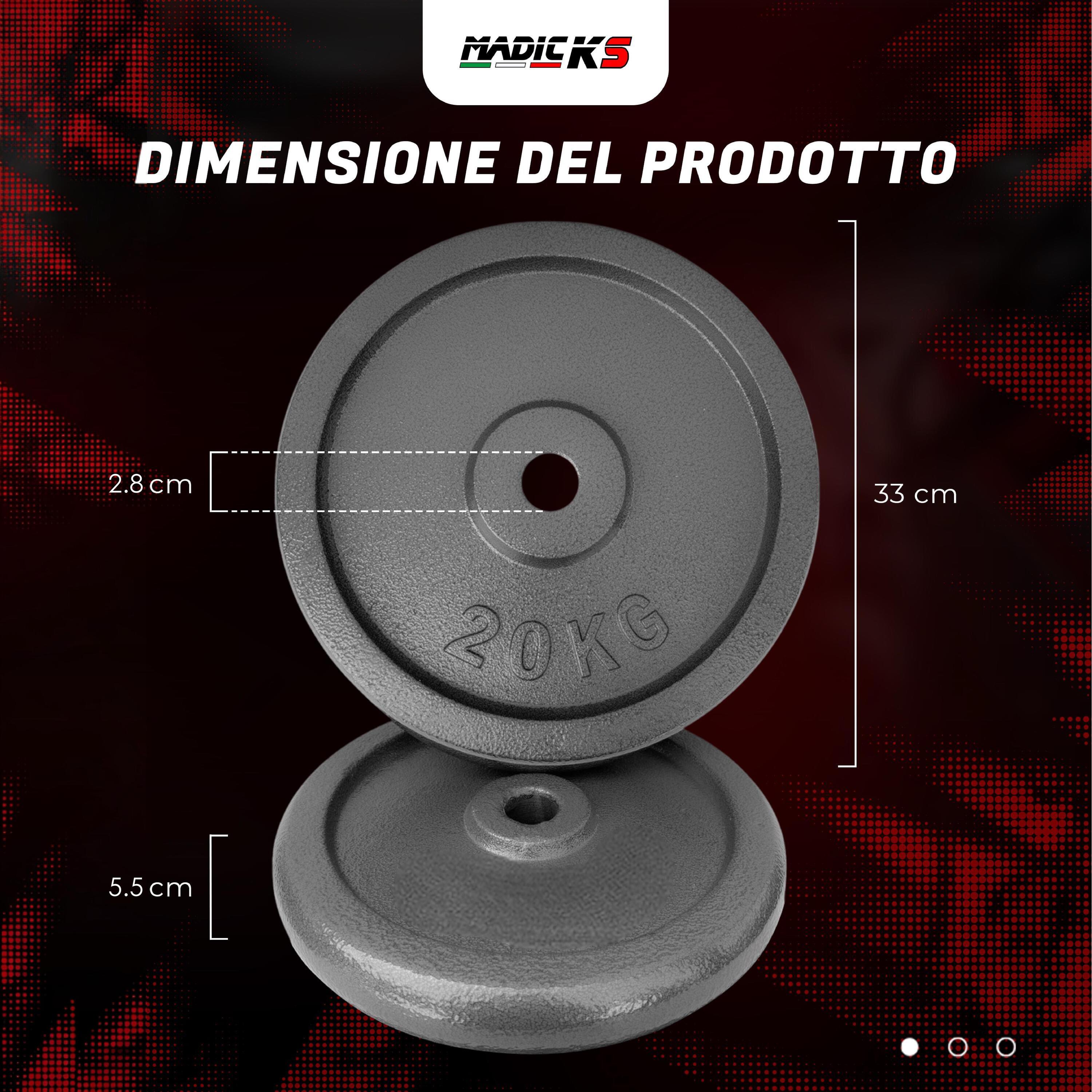 Disco Ghisa Nero 20 Kg Foro ø28mm Per Bilanciere Manubri Palestra Home Fitness 2/5